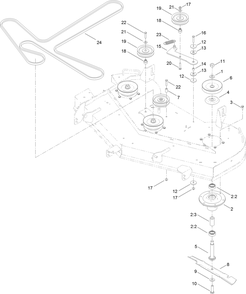 54 Inch Deck, Belt And Mulch Blade Asseembly Diagram and Parts List for 315000001 - 315999999 Toro Lawn Tractor