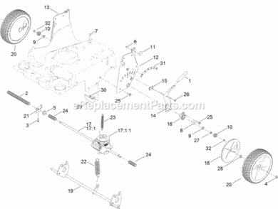 Transmission_Rear_Wheel_And_Height-Of-Cut_Asseembly Diagram and Parts List for 314200001 - 314999999 Toro Lawn Mower