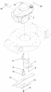 Engine_And_Blade_Assembly Diagram and Parts List for 312000001 - 312999999 Toro Lawn Mower