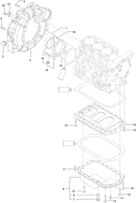 Flywheel Housing And Oil Sump Assembly Diagram and Parts List for 413000000 - 414487256 Toro Lawn Tractor Accessories