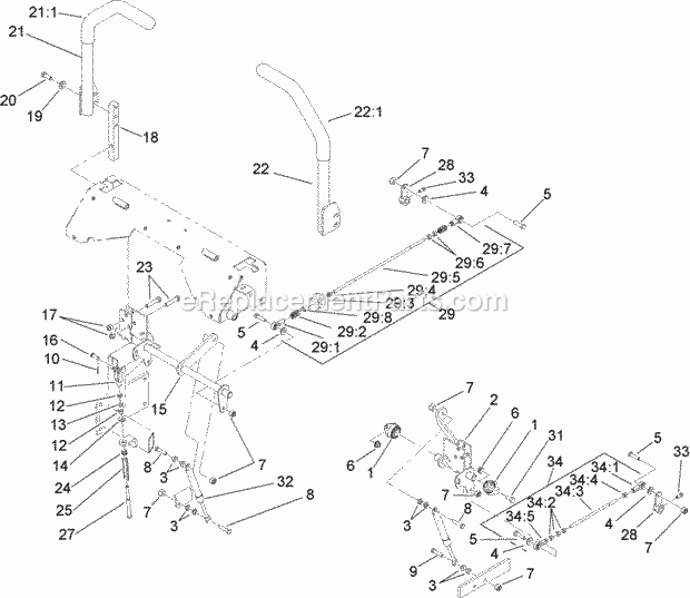 Hydro Control Assembly Diagram and Parts List for 260000001-260999999 Toro Lawn Mower