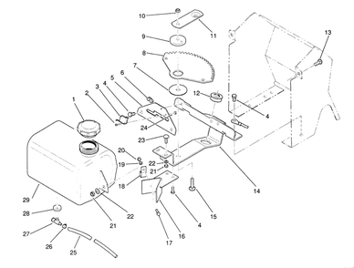 Fuel Tank And Steering Bracket Assembly Diagram and Parts List for 1000001 - 1999999 Toro Lawn Tractor
