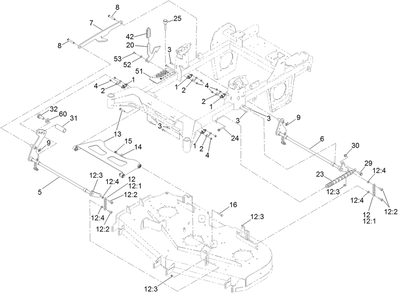 Deck Lift Assembly Diagram and Parts List for 412000000 - 414137560 Toro Lawn Tractor