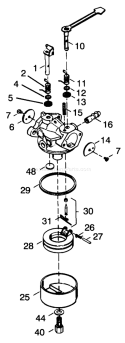 Carburetor Diagram and Parts List for 4900001-4999999 - 1994 Toro Snow Blower