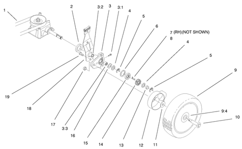 Gear Case & Wheel Assembly Diagram and Parts List for 9900001 - 9999999 Toro Lawn Mower