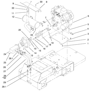 Engine And Pump Assembly Diagram and Parts List for 990001 - 991007 Toro Lawn Tractor Accessories
