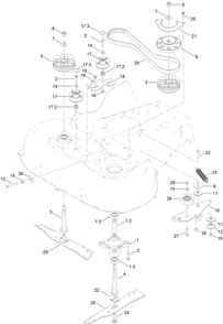 Spindle And Belt Assembly Diagram and Parts List for 407700000 - 410243166 Toro Lawn Mower