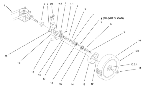 Gear Case And Wheel Assembly Diagram and Parts List for 9900001 - 9999999 Toro Lawn Mower