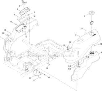 Body_Styling_And_Fuel_Pod_Assembly Diagram and Parts List for 312000001-312999999 Toro Lawn Tractor