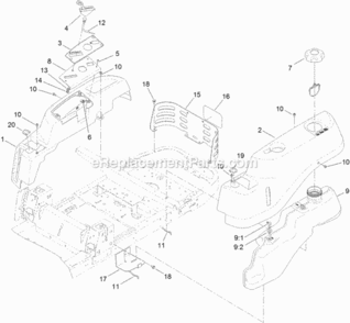 Body_Styling_And_Fuel_Pod_Assembly Diagram and Parts List for 312000001 - 312999999 Toro Lawn Tractor