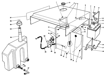 Hood-Gas Hydraulic Tank Assembly Diagram and Parts List for 5000001 - 5999999 Toro Lawn Tractor