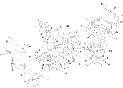 Frame Assembly Diagram and Parts List for 413000000 - 999999999 Toro Lawn Tractor