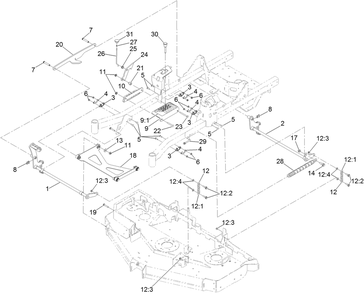 Deck Lift Assembly Diagram and Parts List for 402100000-403350940 Toro Lawn Tractor