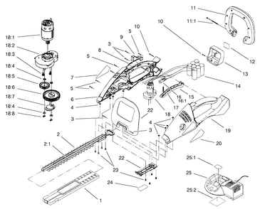 Hedge Trimmer Assembly Diagram and Parts List for 9900001 - 9999999 Toro Trimmer