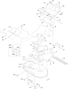 Deck, Frame And Chute Assembly Diagram and Parts List for 410113486-410199999 Toro Lawn Mower
