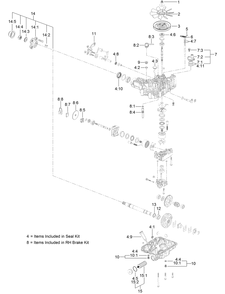 Lh Transaxle Assembly Diagram and Parts List for 403254000-404314199 Toro Lawn Mower