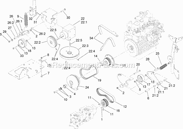 Hydro And Gearbox Drive Assembly Diagram and Parts List for 260000001-260999999 Toro Lawn Mower