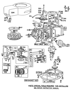 Engine Briggs & Stratton Model No. 92908-1844-01 Diagram and Parts List for 8000001 - 8999999 Toro Lawn Mower