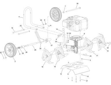 Tines And Wheels Assembly Diagram and Parts List for 322000001 - 322999999 Toro Cultivator