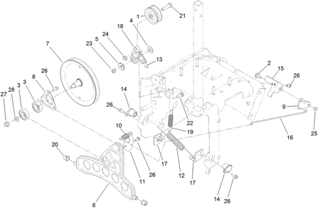 Pulley And Bellcrank Assembly Diagram and Parts List for 413000000 - 414399999 Toro Snow Blower