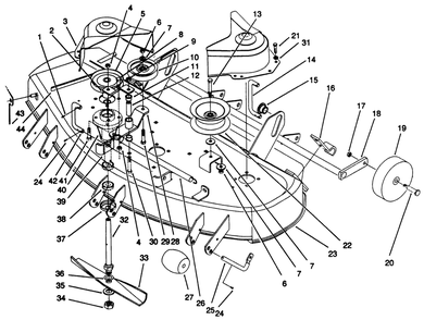 Cutting Deck Assembly Diagram and Parts List for 1000001 - 1999999 Toro Lawn Mower