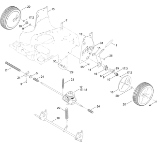 Rear Wheel And Height-Of-Cut Assembly Diagram and Parts List for 407000000 - 412999999 Toro Lawn Mower