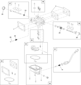 Carburetor Assembly Diagram and Parts List for 410200000-411495391 Toro Lawn Tractor