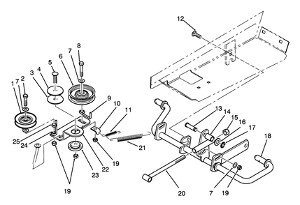 Idler And Pedal Shaft Assembly Diagram and Parts List for 3900001 - 3999999 Toro Lawn Tractor