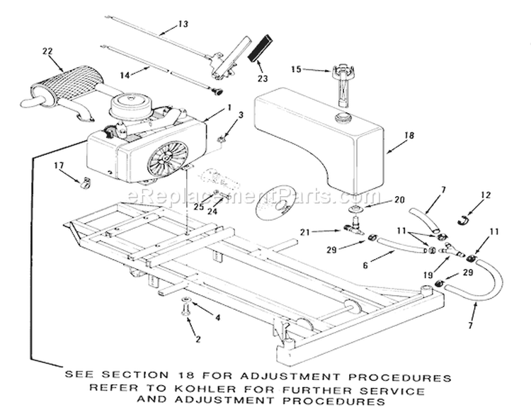 Engine And Fuel Systems Diagram and Parts List for 1987 Toro Lawn Tractor