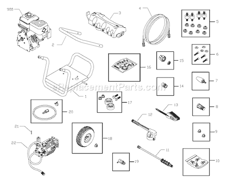 Page B Diagram and Parts List for  Troy-Bilt Pressure Washer