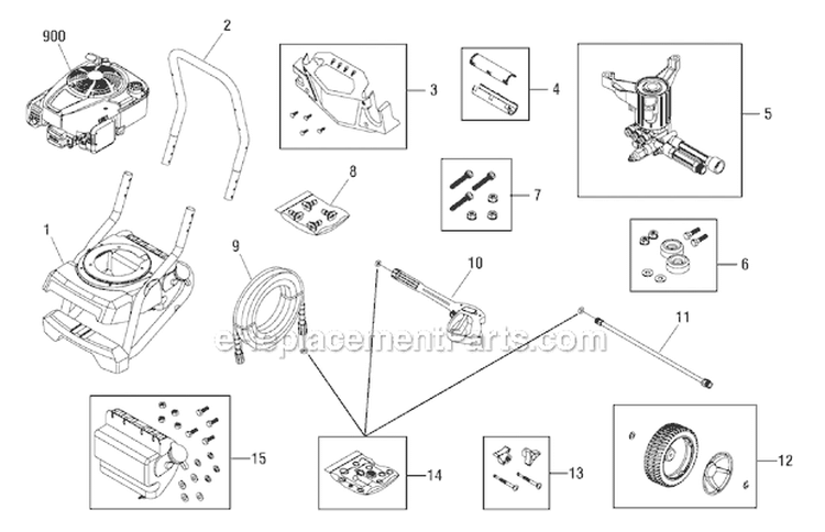 Main Unit Diagram and Parts List for  Troy-Bilt Pressure Washer