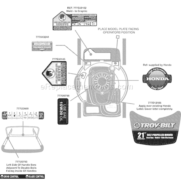 Page B Diagram and Parts List for 2009 Troy-Bilt Lawn Mower
