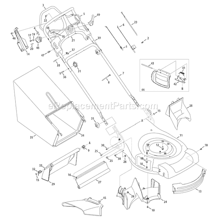 Page B Diagram and Parts List for 2009 Troy-Bilt Lawn Mower