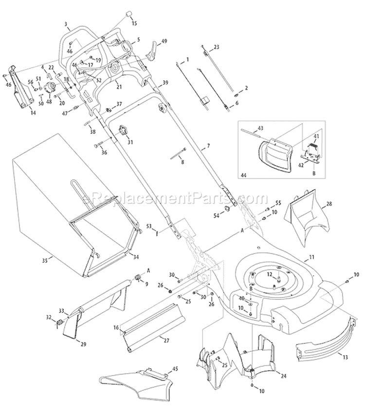 Page B Diagram and Parts List for 2008 Troy-Bilt Lawn Mower