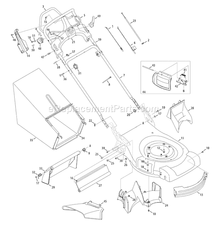 Page B Diagram and Parts List for 2009 Troy-Bilt Lawn Mower