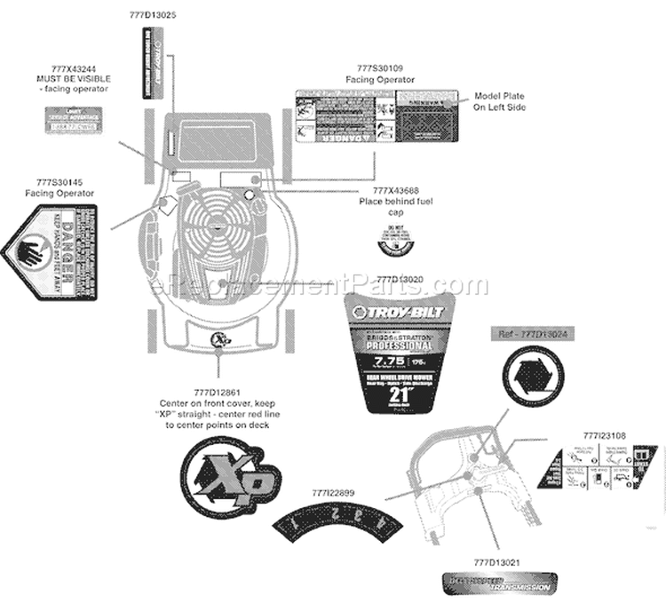 Page C Diagram and Parts List for 2009 Troy-Bilt Lawn Mower