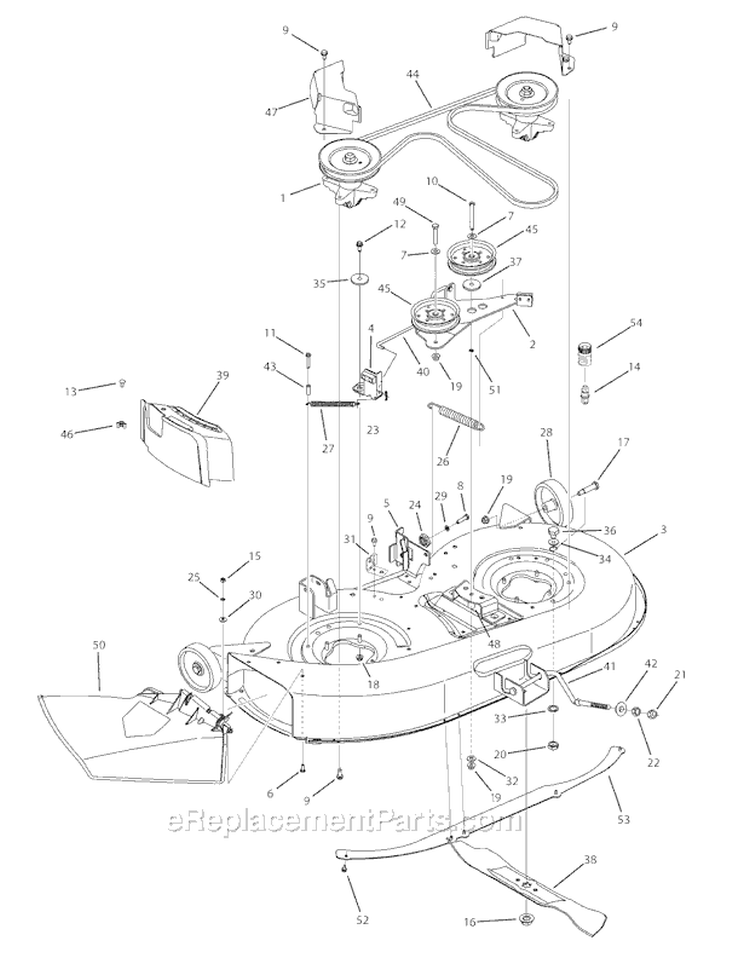 Deck Assembly Diagram and Parts List for Pony -2008 Troy-Bilt Lawn Tractor