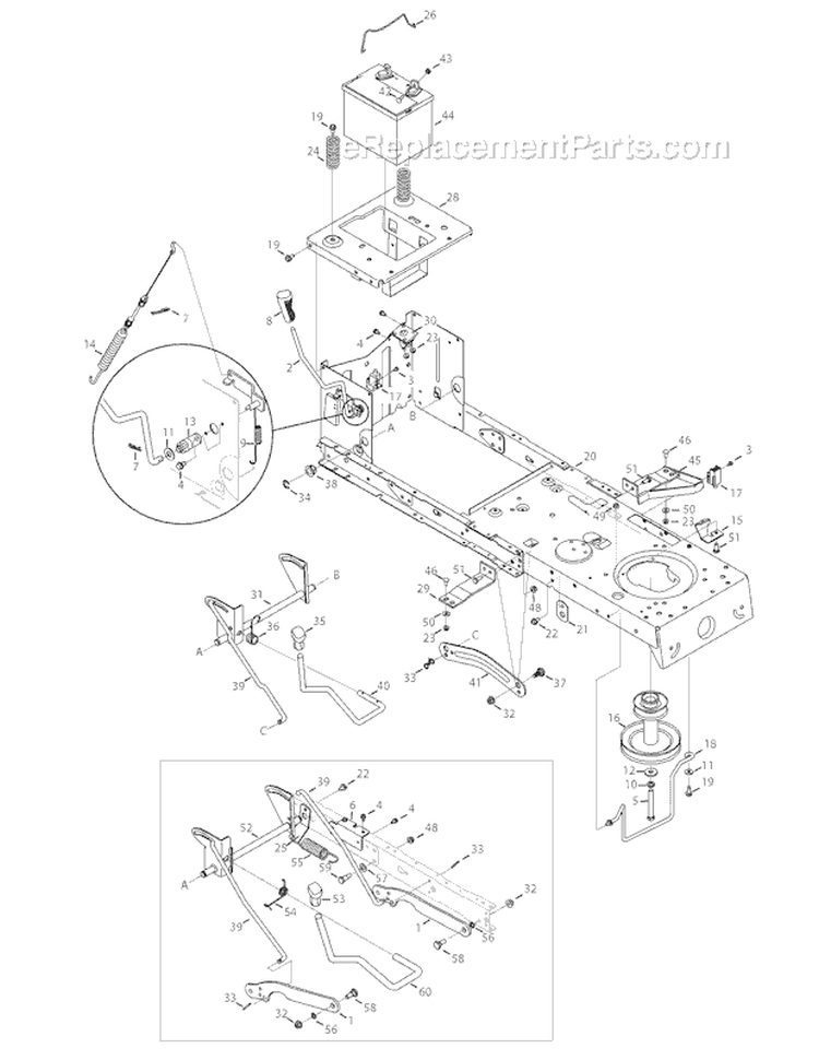Frame And Pto Assembly Diagram and Parts List for Pony -2008 Troy-Bilt Lawn Tractor