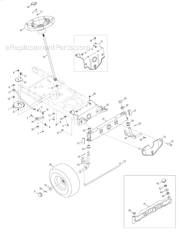 Steering Assembly Diagram and Parts List for Pony -2008 Troy-Bilt Lawn Tractor