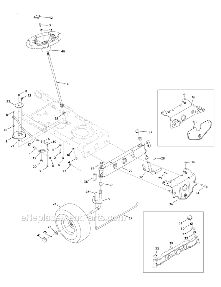 Steering Diagram and Parts List for Pony -2009 Troy-Bilt Lawn Tractor
