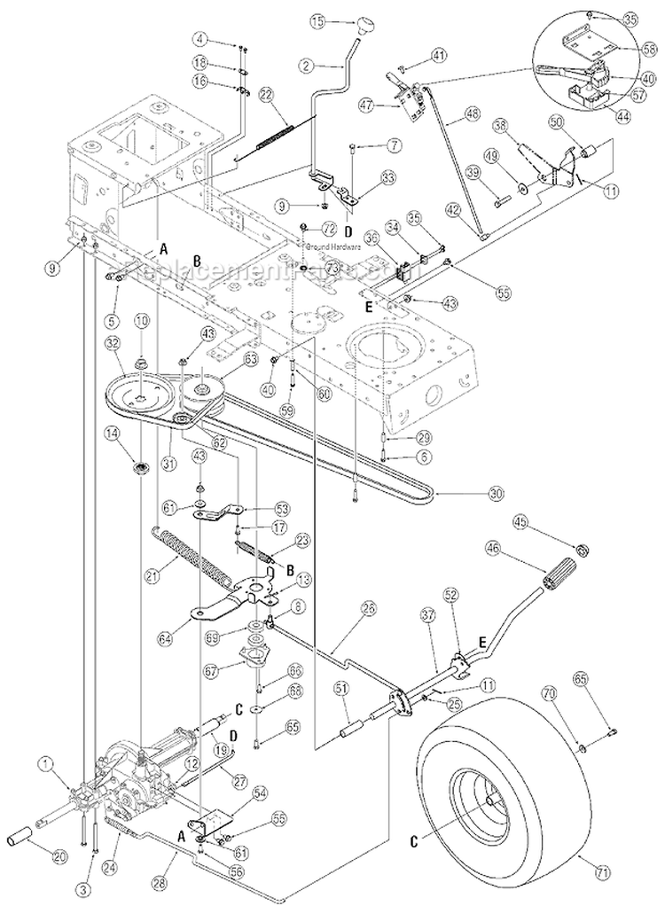 Drive Assembly Diagram and Parts List for 2006 Troy-Bilt Lawn Tractor