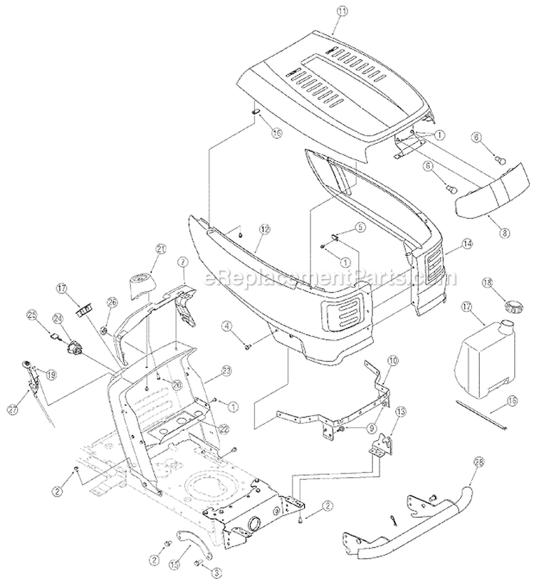Hood Assembly Diagram and Parts List for 2006 Troy-Bilt Lawn Tractor