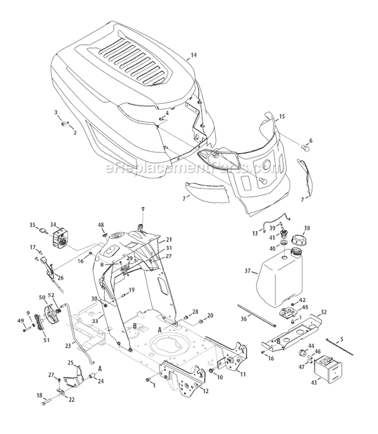 Page E Diagram and Parts List for Pony -2011 Troy-Bilt Lawn Tractor