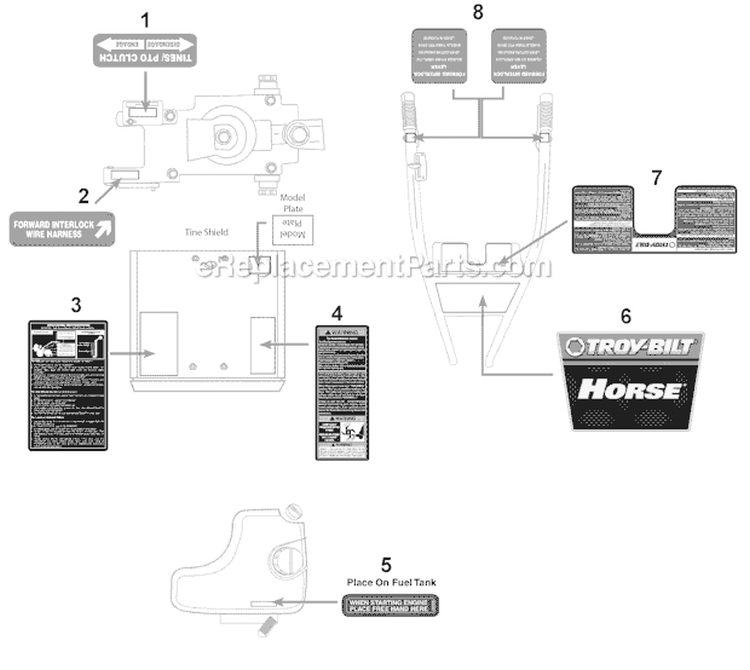 Page E Diagram and Parts List for 2011 Troy-Bilt Tiller