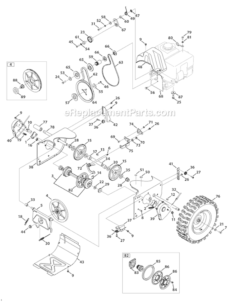 Drive System Diagram and Parts List for 2011 Troy-Bilt