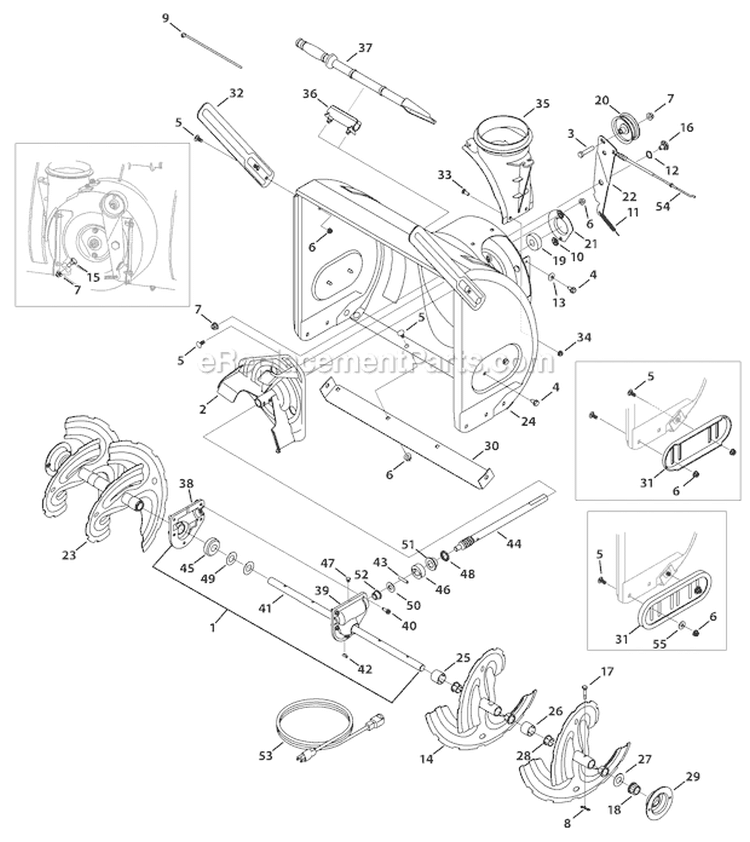 Auger & Auger Housing Diagram and Parts List for 2011 Troy-Bilt