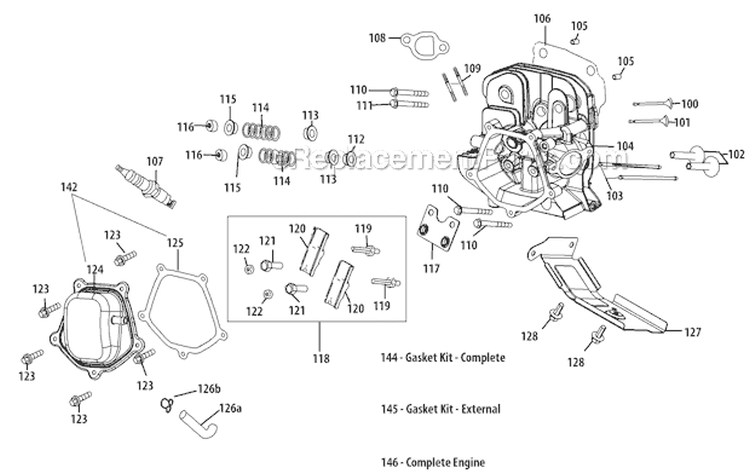 Cylinder Head Diagram and Parts List for 2012 Troy-Bilt Snow Blower