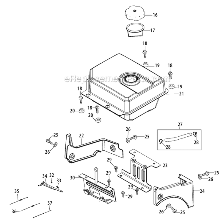 Fuel Tank and Mounting Diagram and Parts List for 2012 Troy-Bilt Snow Blower