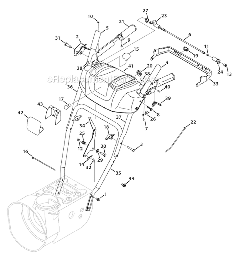 Handle & Frame Diagram and Parts List for 2010 Troy-Bilt Snow Blower