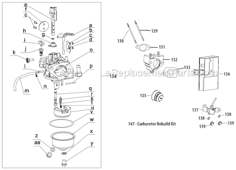 Carburetor Diagram and Parts List for 2012 Troy-Bilt Snow Blower